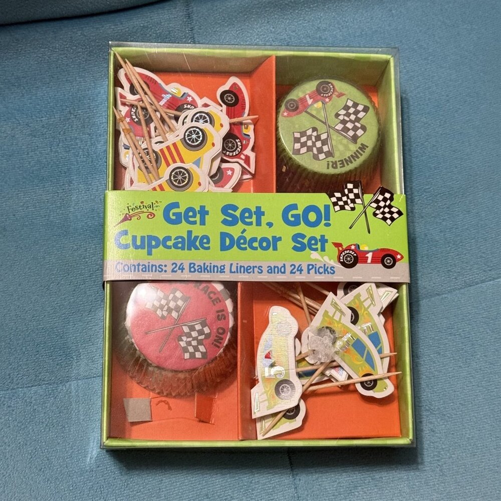 Get Set Go Cupcake Decor Set Race Car Liners And Car Picks Birthday Party